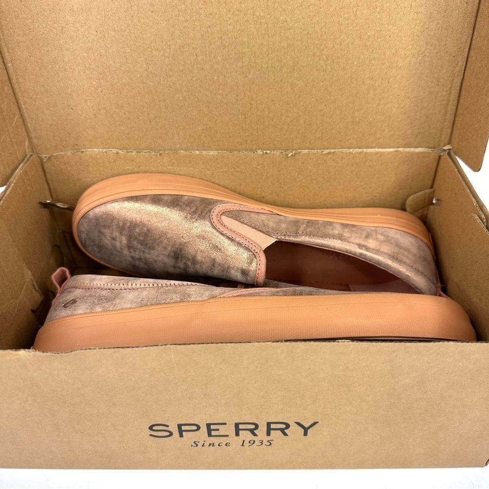 NWT Sperry Shimmer Rose Crest TG Metallic Leather Sneaker slip-on gold 9.5 NIB - Picture 4 of 16